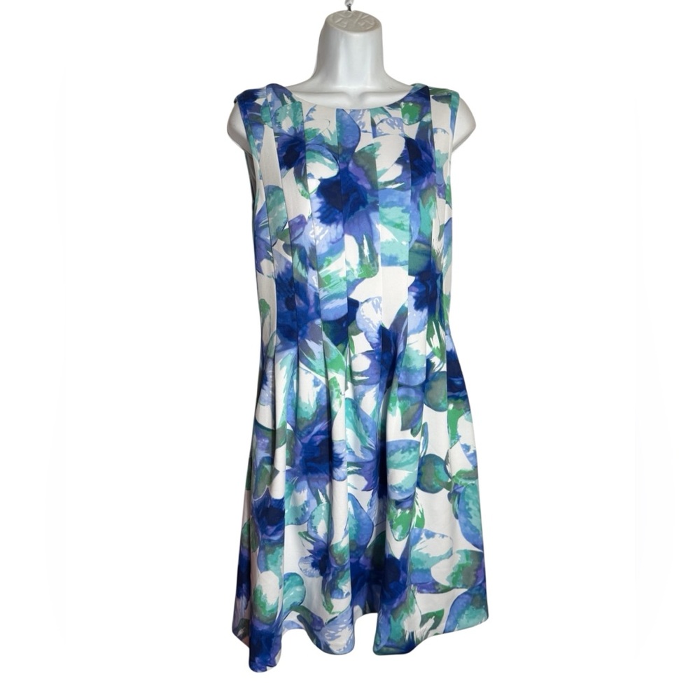 Vince Camuto Dress Size 12 Floral Blue & Green Sleeveless Scuba Dress 💙💚
